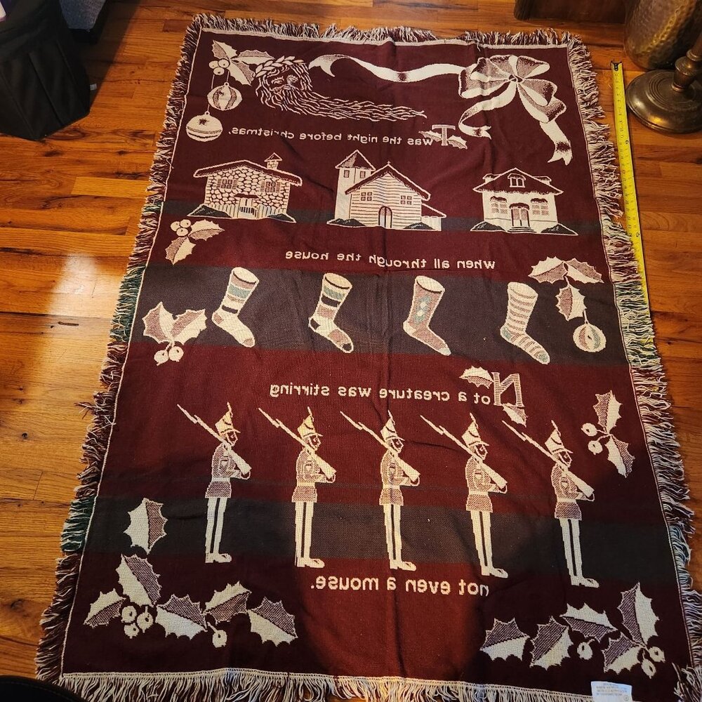 Vintage 1991 LTD Commodities Christmas Tapestry Blanket 50" X 73" Cotton Made In